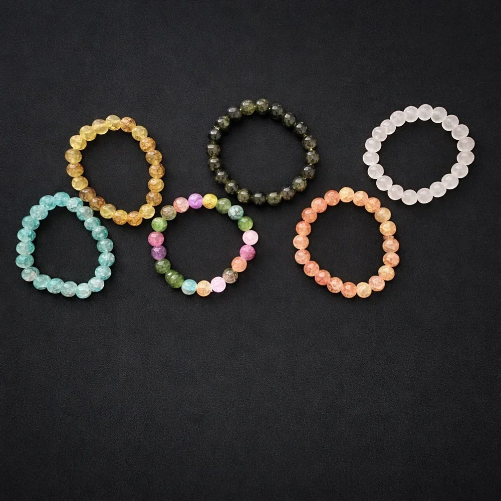 Set of 12 Stretch Glass Bead Bracelets Colorful Stack ~7–7.5” New